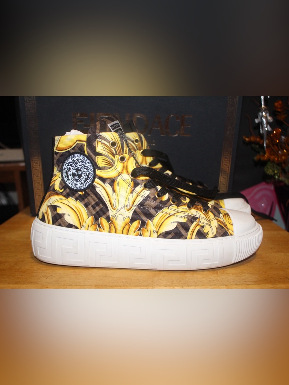Fendace Gold Baroque Greco Sneakers